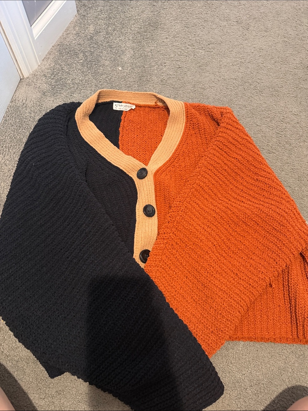 Marshalls Black & Orange Colorblock Button Cardigan